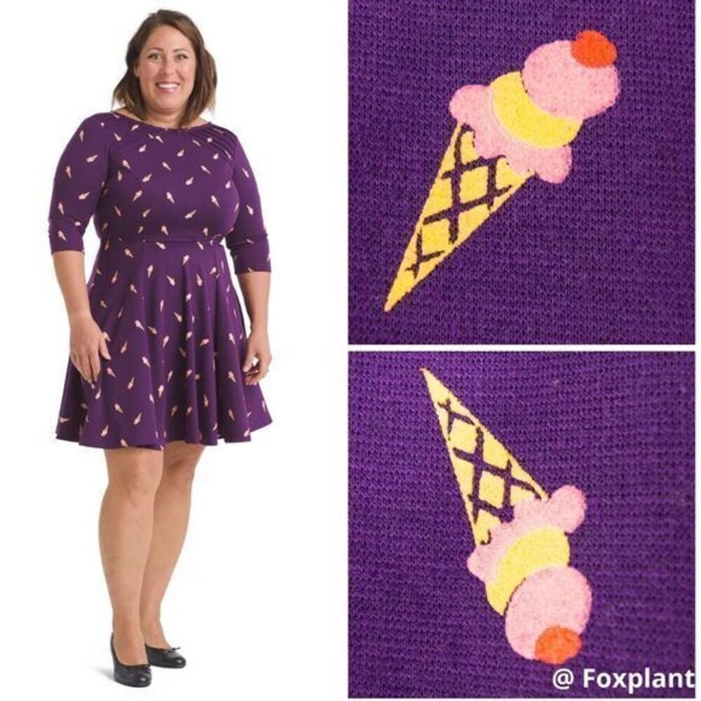Unique‎ Vintage Gwynnie Bee Purple Ice Cream Cone Fit And Flare Dress, 0XL
